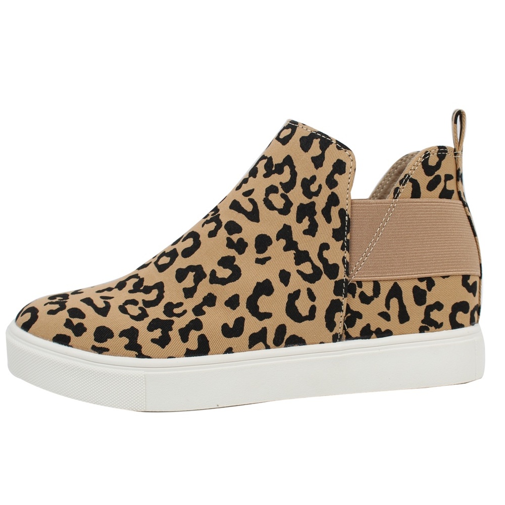 Tan Leopard Hidden Wedge Rubber Sole Sneaker - Picture 4 of 5